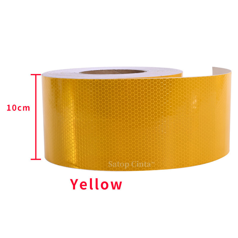 Cinta adhesiva reflectante de PVC de 10cm/4 pulgadas de ancho, Alta Luz, color rojo, blanco y amarillo, pegatinas reflectantes de 10m de largo