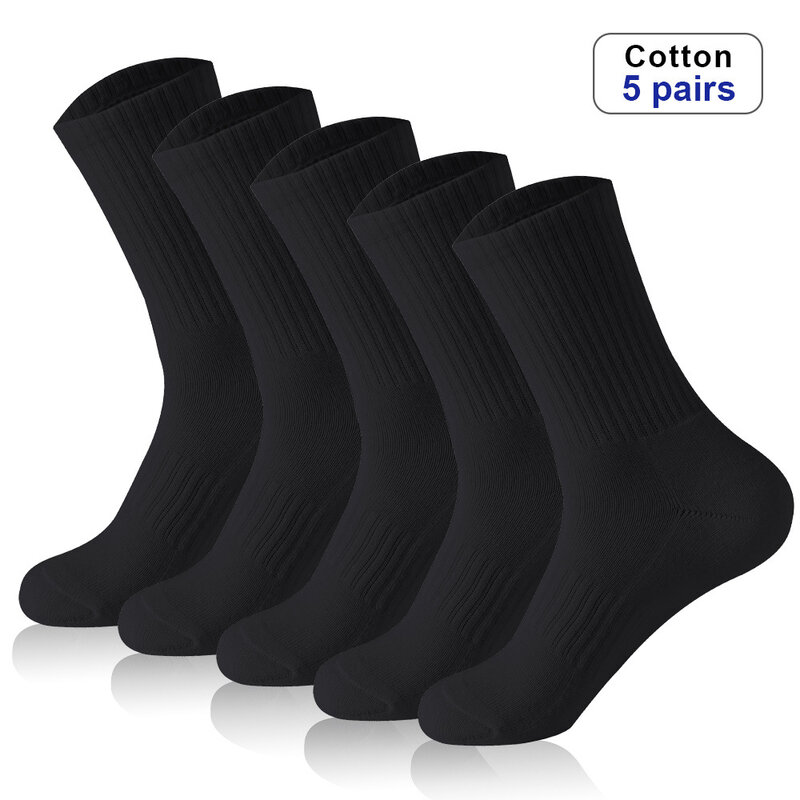 5 pasang 100% katun kaus kaki pria katun lembut bersirkulasi kaus kaki tabung hitam putih empat musim anti-bau kapal kaus kaki kampanye