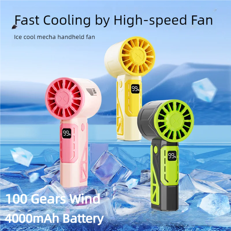 Ventilateur à main USB portable haute vitesse, Mecha créatif, documents de bonbons, mini ventilateur de détermination pour la randonnée en plein air, le voyage, le camping, le vent à 100 vitesses