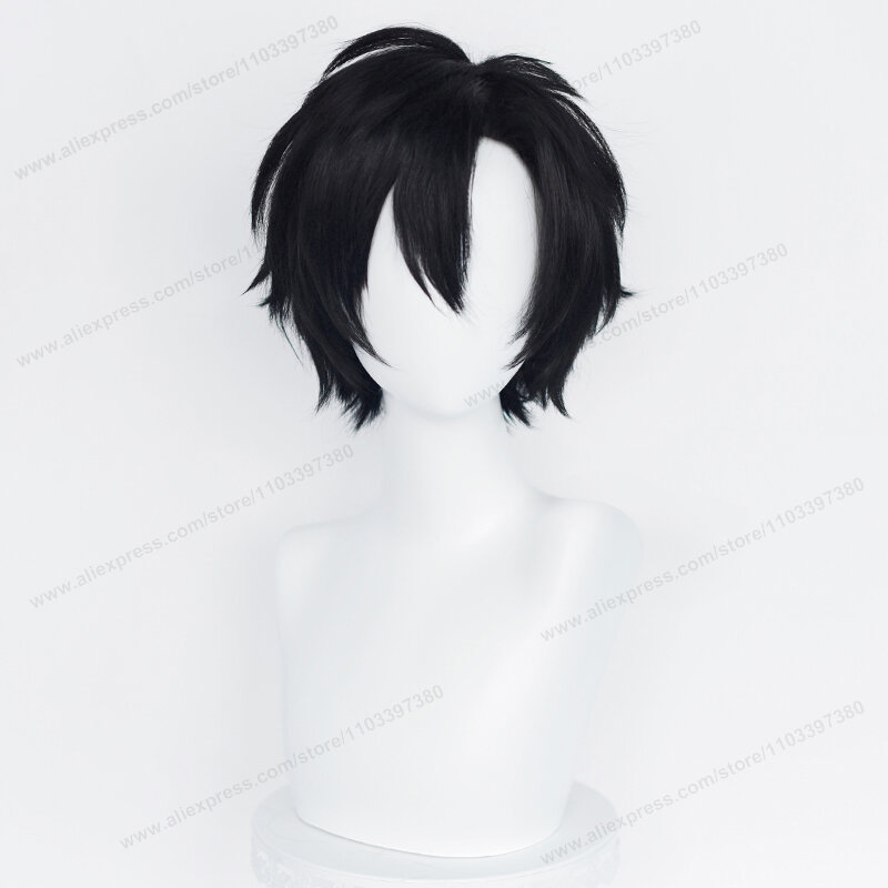 Cheng Xiaoshi Wig Cosplay 30cm rambut pria hitam pendek Wig Cosplay Anime tahan panas Wig sintetis