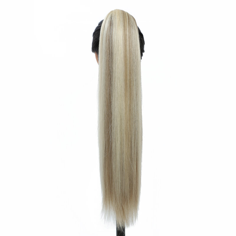 Extensiones de cabello postizo para mujer, coleta de pelo sintético liso, resistente al calor, Color Natural, con cordón de Clip