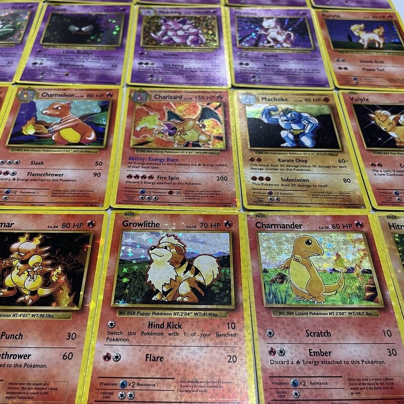 Tarjetas Flash de lámina de Pokémon, colección de juegos, Charizard, Blastoise, Venusaur, Mewtwo, PTCG, 1996