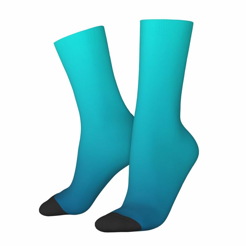 Summer Beach Chic Abstract Teal Blue Turquoise Ombre Solid Colour Art Socks Male Mens Women Summer Stockings Printed