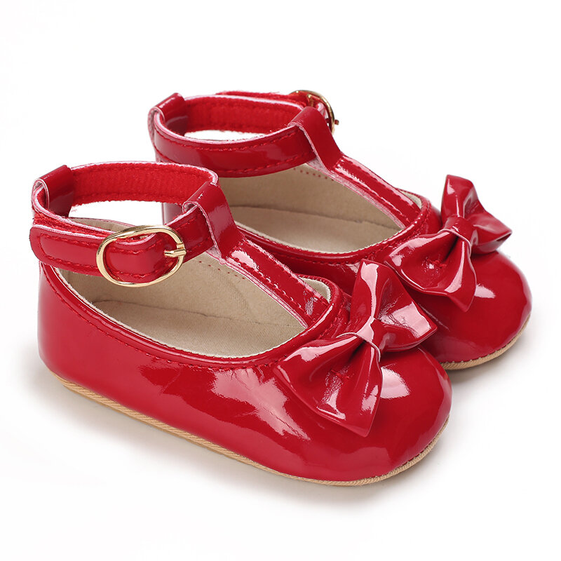 2022 pasgeboren baby jongen meisje schoenen meisje klassieke strik rubberen zool anti-slip pu jurk schoenen eerste wandelaar peuter wieg schoenen 0-18m