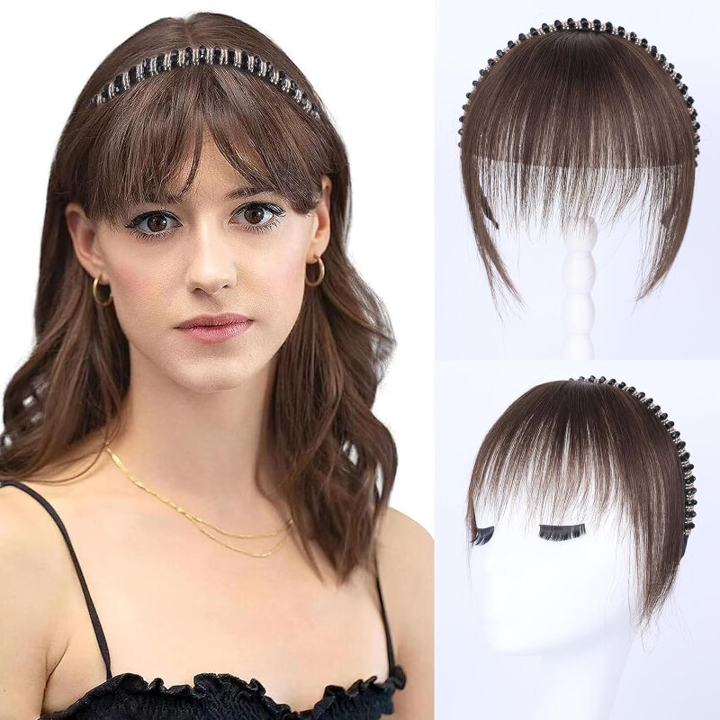 Fashion Bangs Fringe with Rhinestone Band Age Reducing Styling Hairpieces for Women Air Bangs Hair Extension for Daily Use