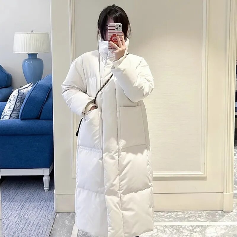 Jaqueta formal feminina de algodão acolchoado, sobretudo longo, parka grossa e quente solta, casaco corta-casacos, moda coreana, inverno novo