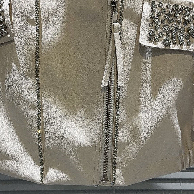 Роскошная Высококачественная Осенняя новая взрывобезопасная Женская куртка в уличном стиле с водяными бриллиантами и бусинами для дизайна тяжелых отраслей 2023