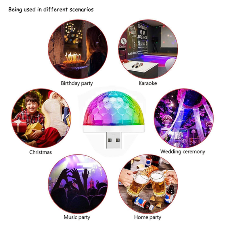 Mini palla da discoteca con luci da festa USB, piccola palla magica a Led DJ Stage Light lampada stroboscopica colorata RGB per matrimonio Brithday di natale