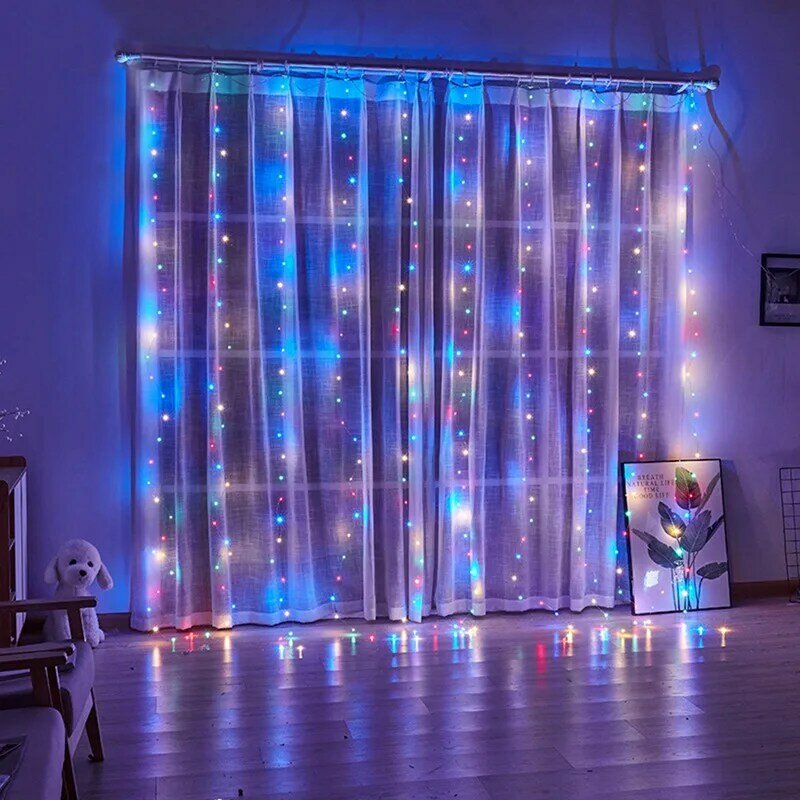 LED Karangan Bunga Lampu Tirai 8 Mode USB Remote Control Peri Lampu String Pernikahan Dekorasi Natal untuk Rumah Kamar Tidur Lampu Tahun Baru