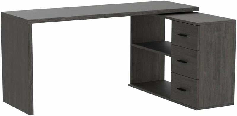 HSH L Shaped Computer Desk with Drawers, L Shaped Desk with Storage Cabinet Shelves, Large Reversible Corner Executive Home Offi