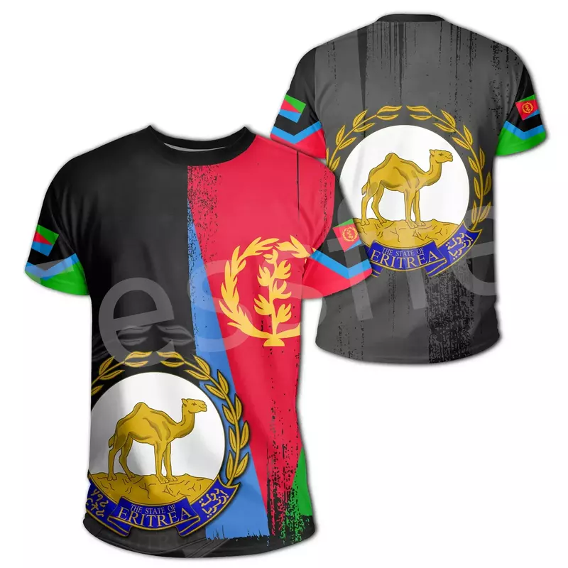 Tessffel Africa Paese Eritrea Leone Colorato Retro 3DPrint Degli Uomini/Donne di Estate Casual Divertente Maniche Corte T-Shirt Streetwear A4