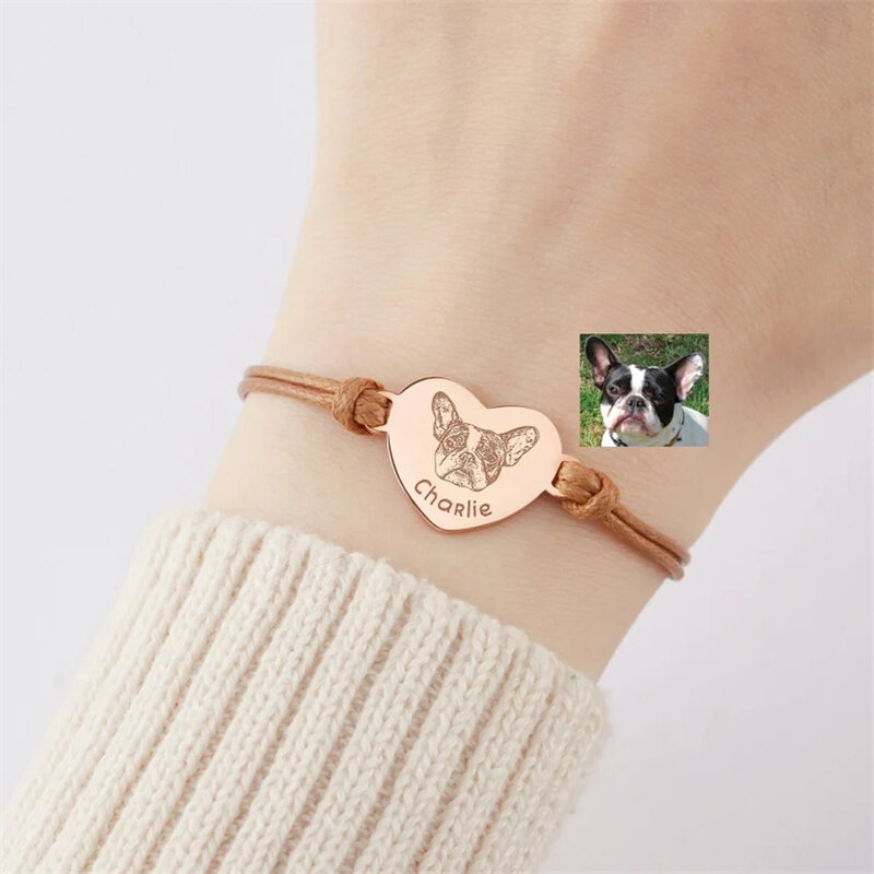 Custom Pet Portrait Bracelet For Women Personalized Dog Photo Stainless Steel Adjustable Pet Owner Lover Bracelet Gift Jewelry