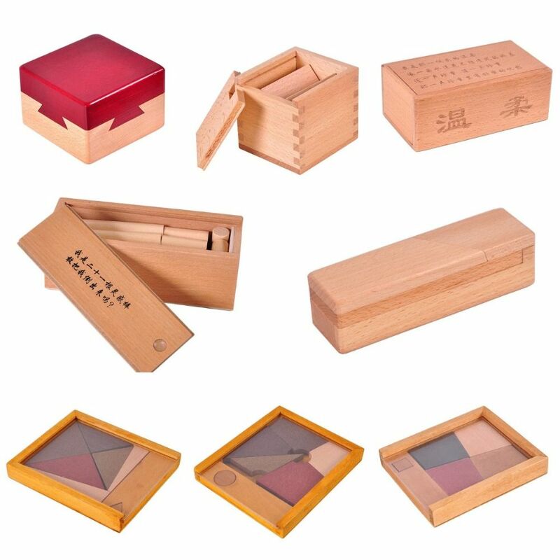 Luban Lock-rompecabezas de madera 3D, rompecabezas de inteligencia mental, caja de rompecabezas de apertura