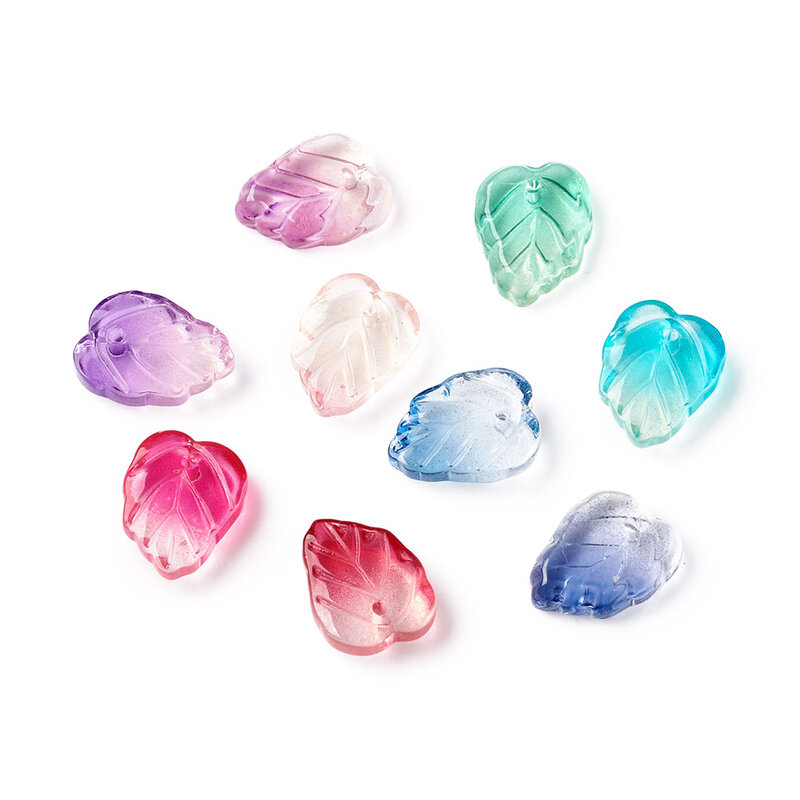 100pcs Transparent Glass Charms Colorful Leaf Dangle Pendants Mixed Color for Jewelry Making DIY Bracelet Necklace Craft