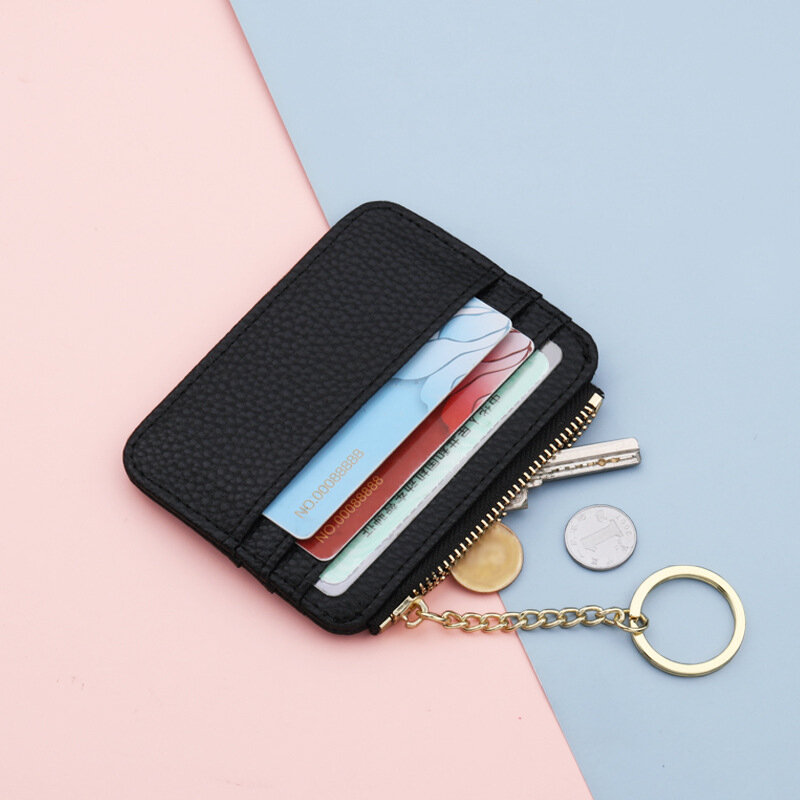Porta carte di credito Ultra-sottile porta carte di credito in pelle PU portamonete Unisex con cerniera portafoglio Organizer Mini porta carte d'identità aziendale