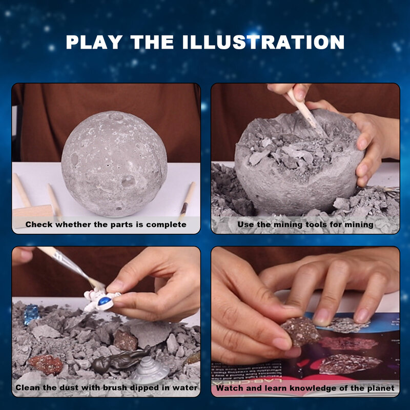 Mainan Kit Penggalian Planet Jelajahi Planet Bumi Bulan Jelajahi Kit Penggalian Menjelajahi Permata dan Menggali Mainan Arkeologi STEM Pendidikan