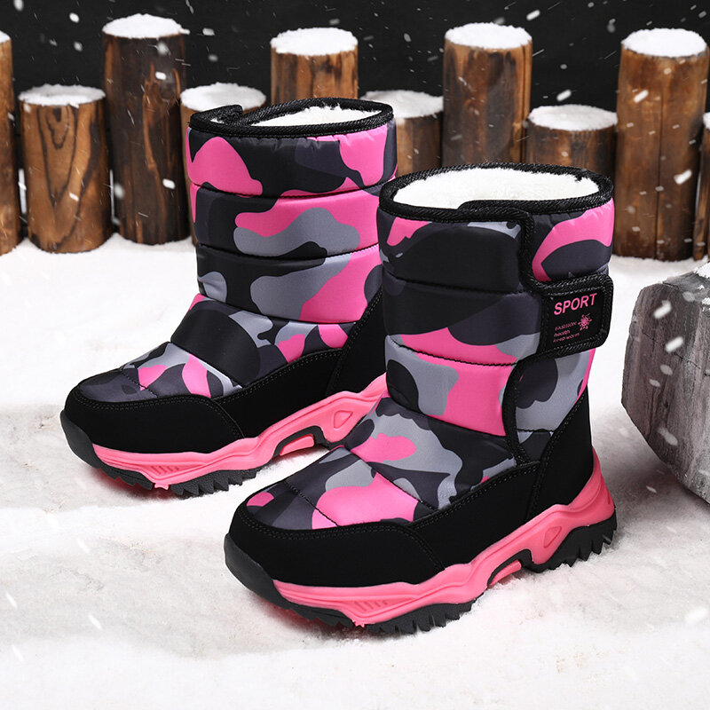 2024 Winter Children Shoes Plush Waterproof Fabric Non-Slip Girl Shoes Rubber Sole Snow Boots Fashion Warm Outdoor Boots