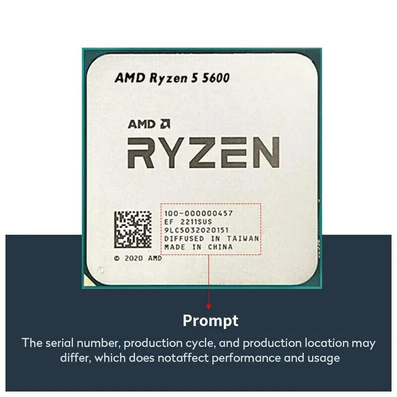 AMD Ryzen 5 5600 6-Core 12-Thread 3.5GHz DDR4 3200 65W AM4 soket Desktop prosesor CPU tanpa pendingin