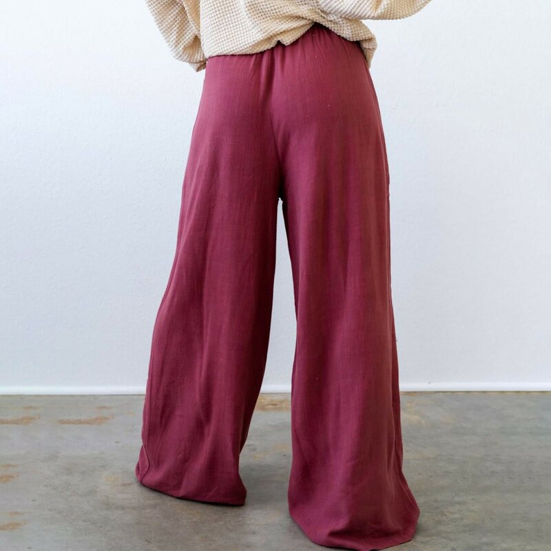 กางเกงขาม้าสำหรับผู้หญิงเอวยางยืดมีเชือกรูดผ้าลินินสีพื้นกางเกงหลวมลำลองฤดูร้อนกางเกงชายหาดมีกระเป๋า