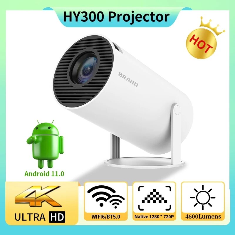 Salange Hot Sale Mini HY300 Projector 4K HD Android 11 Dual WIFI 6.0 200 ANSI BT 5.0 1080P 1280*720P Home Cinema Outdoor