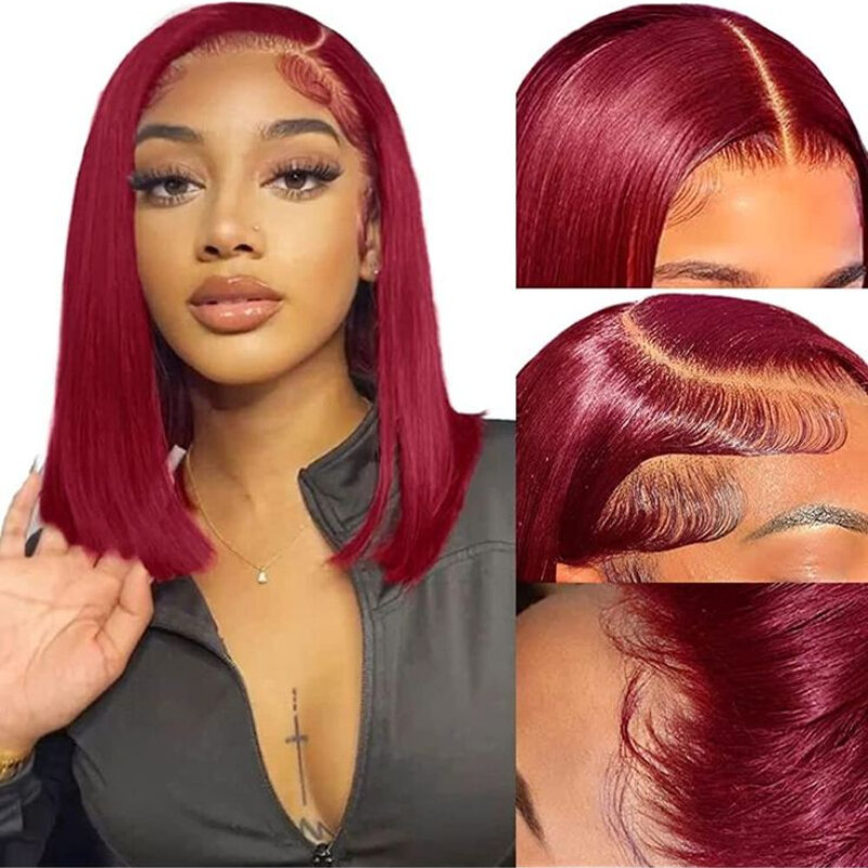 Short 99j Burgundy Bob Wig Lace Frontal Wig Soft Human Hair Wig for Women Synthetic Lace Wigs Cosplay