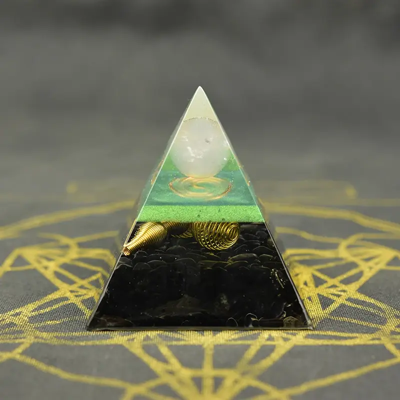 Aura Orgonit-Chakras de pirámide, piedra de cuarzo rosa, orgón de energía, cristales de orgonita, pirámide Original de resina, Reiki, decoración para el hogar y la Oficina