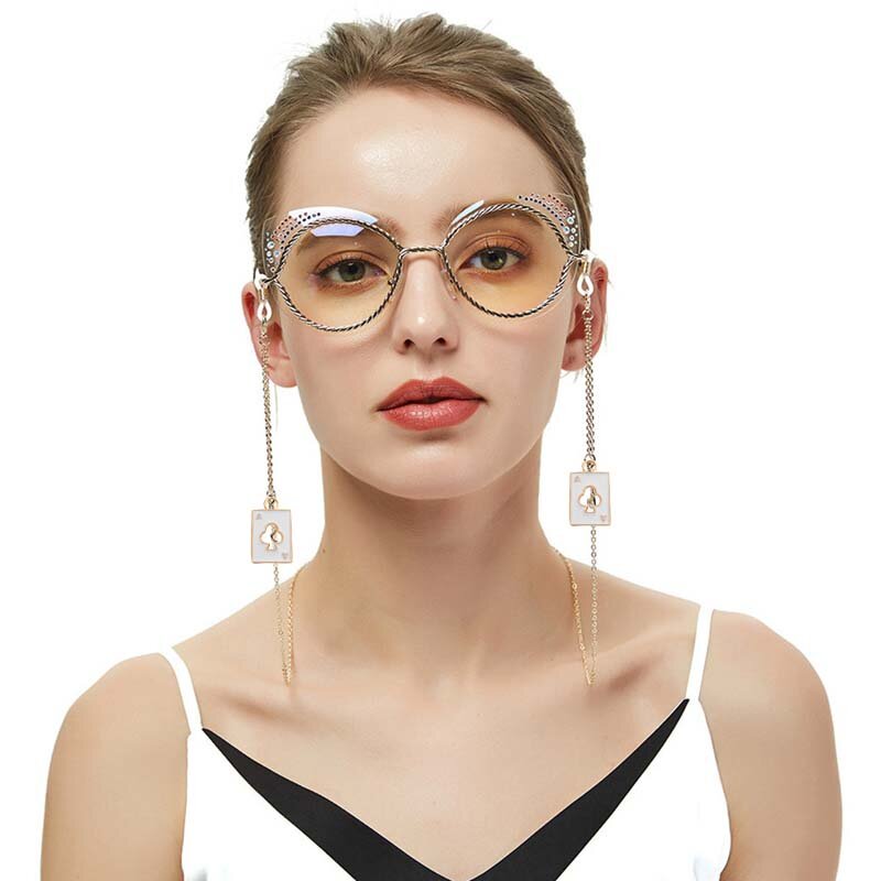 Vintage Gothic Punk Lady Antiskid Mask Glasses Chain Poker Pendant  Halloween Lanyard Cosplay Fashion Jewelry Gifts