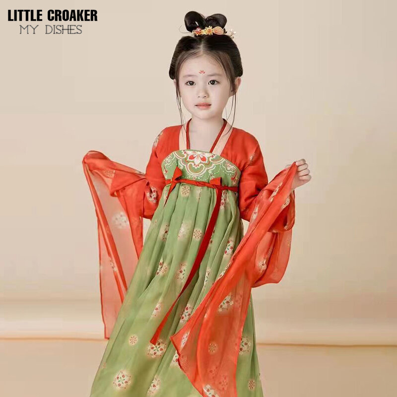 Vestidos tradicionais infantis, roupas chinesas para meninas, fantasia de dança folclórica, vestido hanfu para crianças