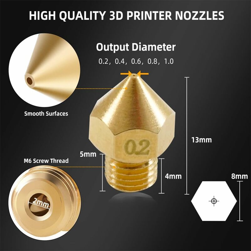 Cabezal de boquilla de rosca CR10S PRO M6x0.75 para impresora Hotend, 0,2 MM, 0,4 MM, 0,6 MM, 0,8 MM, opcional para filamento de 1,75 MM