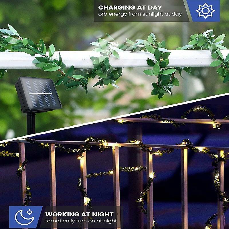 Lampu Tali Daun Hijau 5M/10M Ivy Garland Lampu Peri LED Lampu Surya Daun Maple Luar Ruangan untuk Dekorasi Rumah Pesta Pernikahan DIY