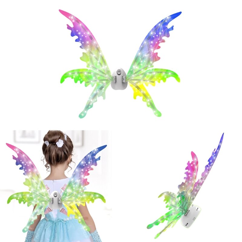 Asa de Borboleta Elétrica para Menina LED Magia Princesa Voadora Asa de Fada Vestir Traje Crianças Escola de Dança Brinquedos