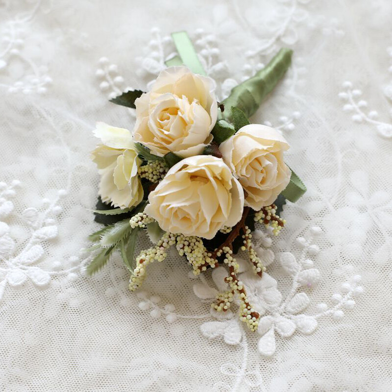 Groom Rose Boutonniere Artificial Silk Plastic Flowers Man Suit Pin Corsage Buttonhole Wedding Party Decor