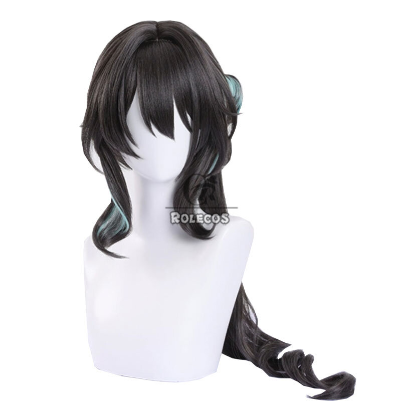 ROLECOS-pelucas de Cosplay de Ruan Mei, pelo sintético resistente al calor, color negro, verde claro mezclado, 75cm de largo, Honkai: Star Rail Ruan Mei