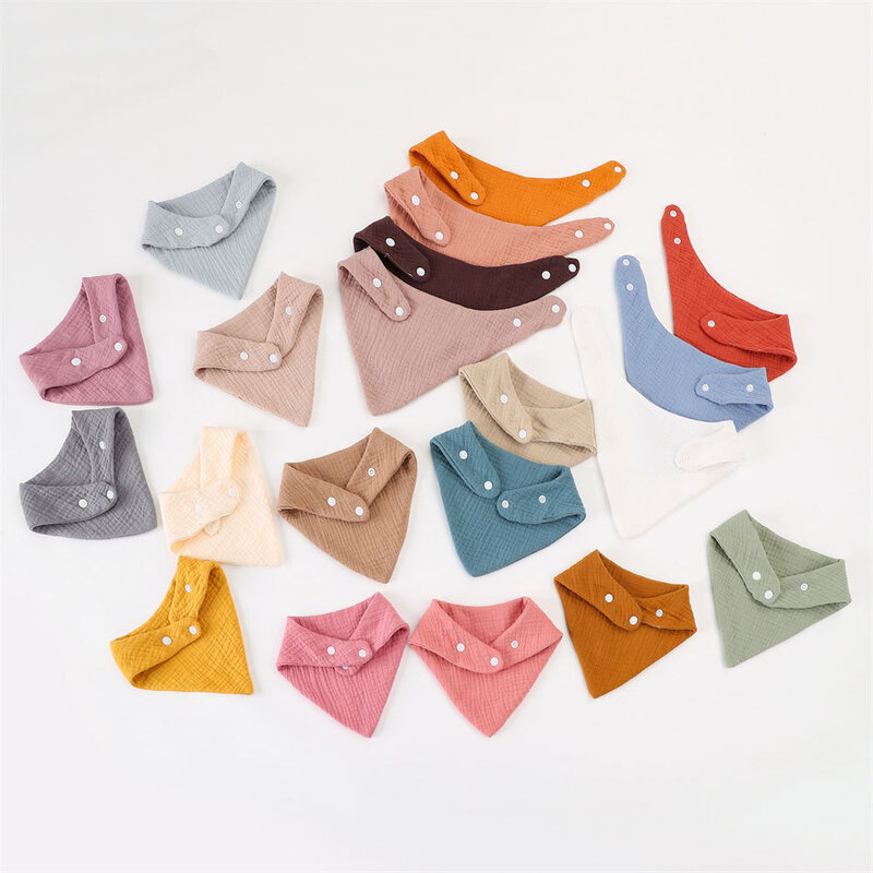 Baberos de algodón para bebé recién nacido, bufandas triangulares de crepé, material absorbente de doble cara de 6 capas, Color sólido