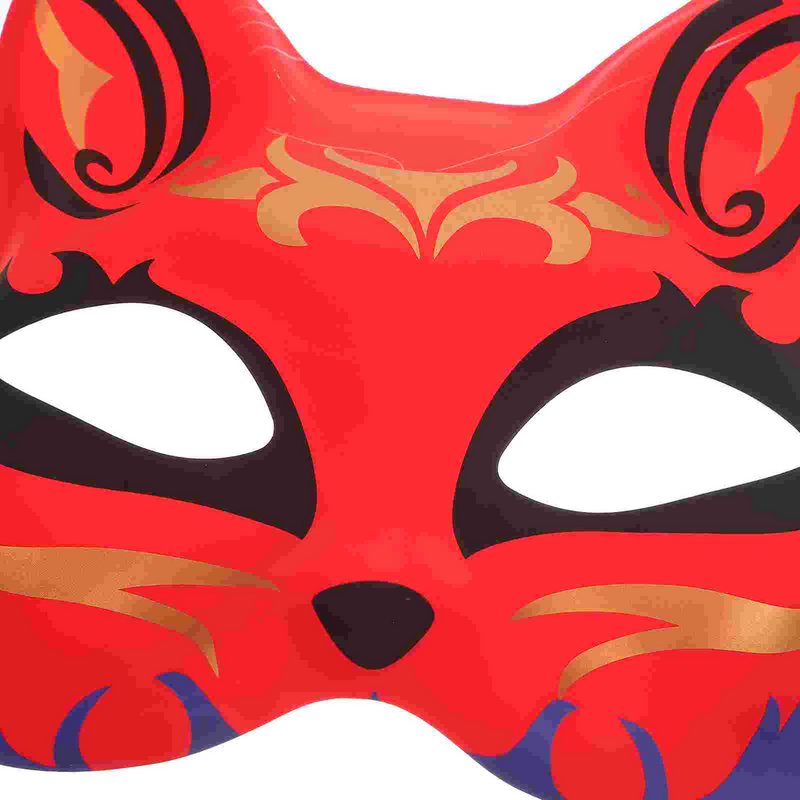 Japanese Hand-Painted Fox Mask Kabuki Kitsune Half Face Mask Anime Cosplay Halloween Party Masquerade Costume Props