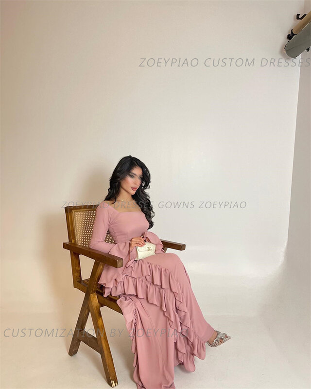 Пыльное розовое атласное арабское вечернее платье для женщин красивое платье с открытыми плечами и длинными рукавами женское элегантное платье для выпускного вечера платья