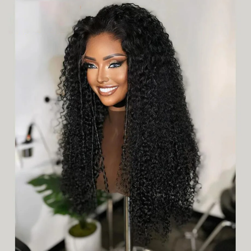 180Density 26 Inch Long Kinky Curly Lace Front Wig For Women BabyHair Black Glueless Preplucked Heat Resistant Daily Wig