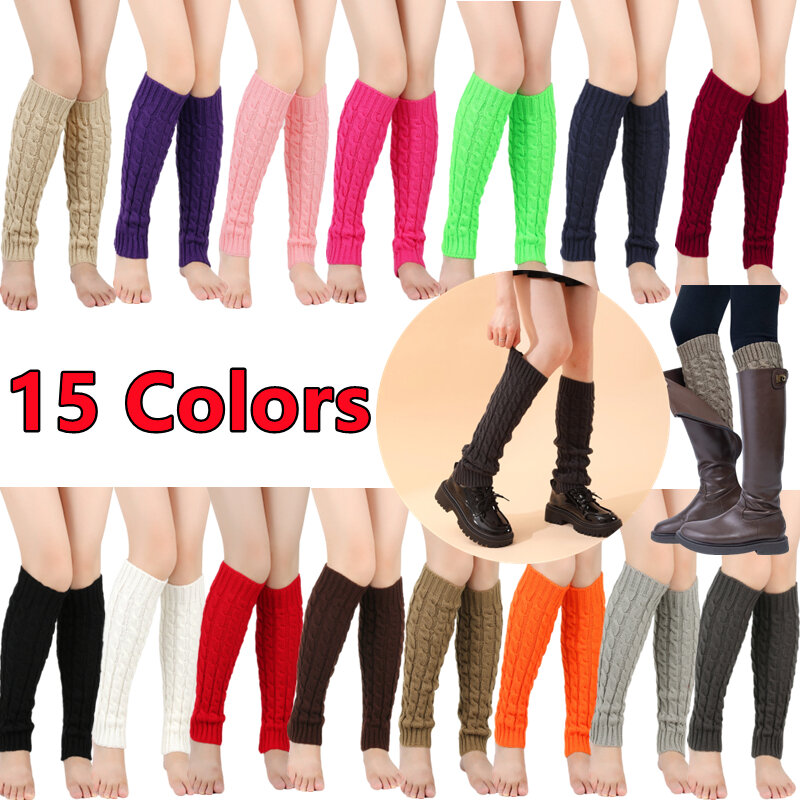 Aquecedores de pernas de malha monocromática para mulheres, meias com cobertura de pés para senhoras, meias longas para meninas, outono e inverno, 15 cores