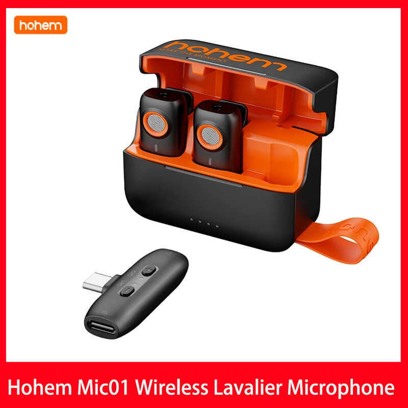 Hohem-Microfone Lavalier sem fio, Cancelamento de Ruído, Microfone de Gravação para iPhone, Android, Vlog, Entrevista, Live Streaming, MIC-01