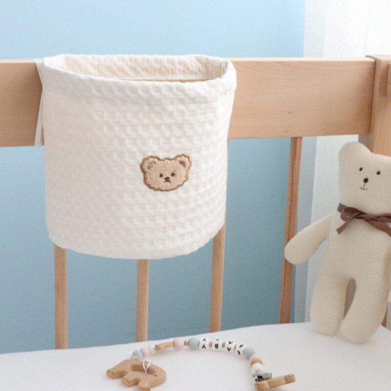 Y1UB Bawełniana torba do wieszania przy łóżku niemowląt na pieluchy, smoczki, gryzaki, chusteczki dla niemowląt