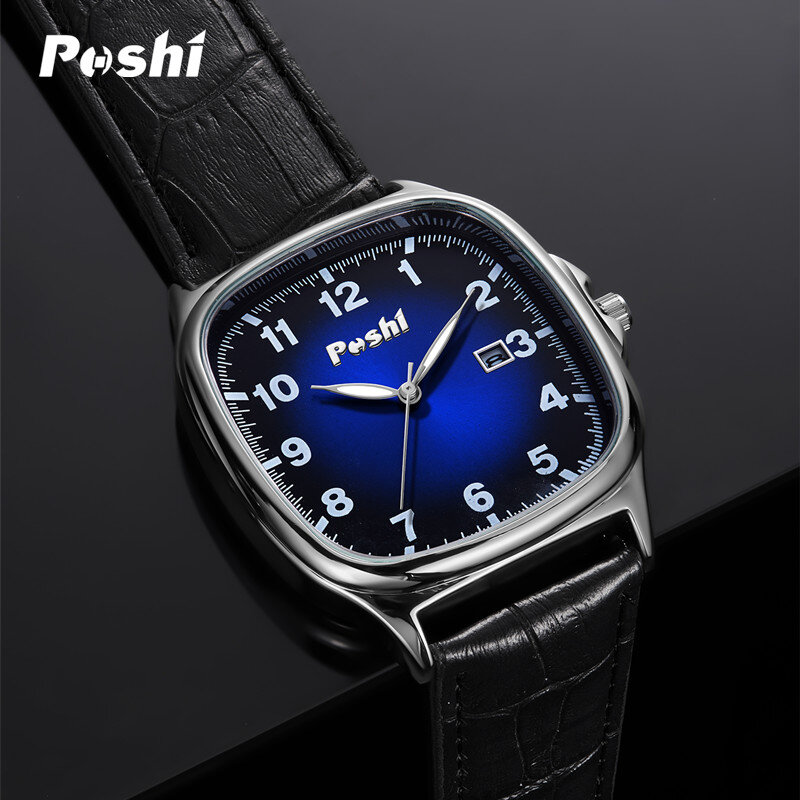 POSHI Men Watch Fashion Leather Strap Quartz Watches Waterproof Luminous Calendar Top Brand Luxury Casual Sport Men's Wristwatch
