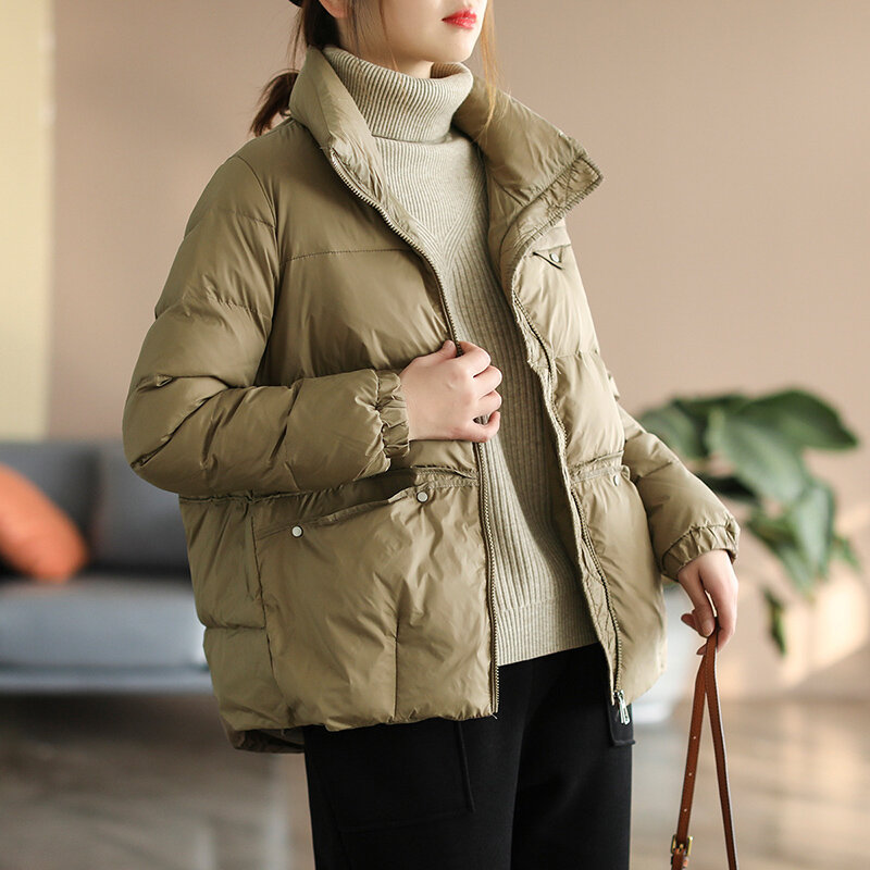 Jaqueta de pato ultra leve feminina, 90% branca, gola alta, casaco casual, outwear solto, estilo coreano, novo, 2023