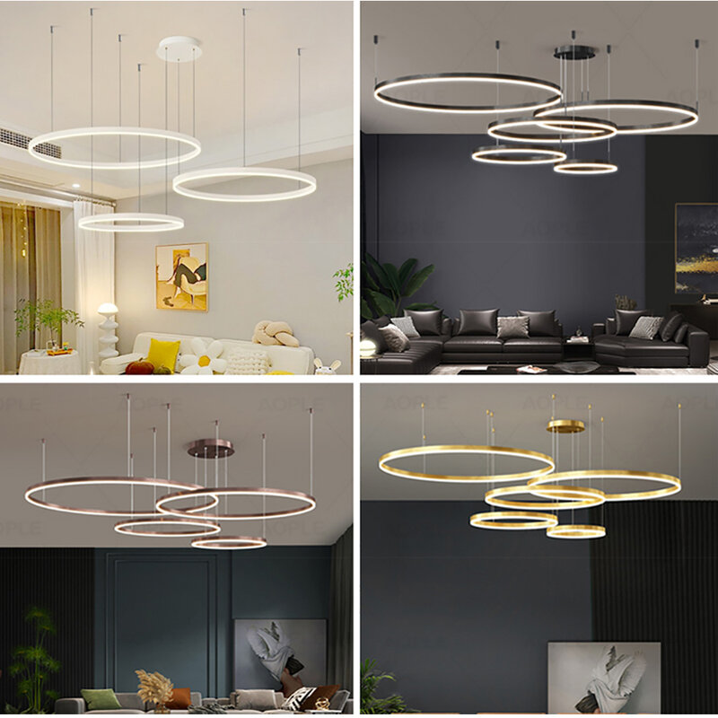 Moderne LED Pendel leuchte Hängelampe Gold schwarz weiß Kaffee ringe nordische Kronleuchter für Kunst kreatives Design Luxus Wohnkultur