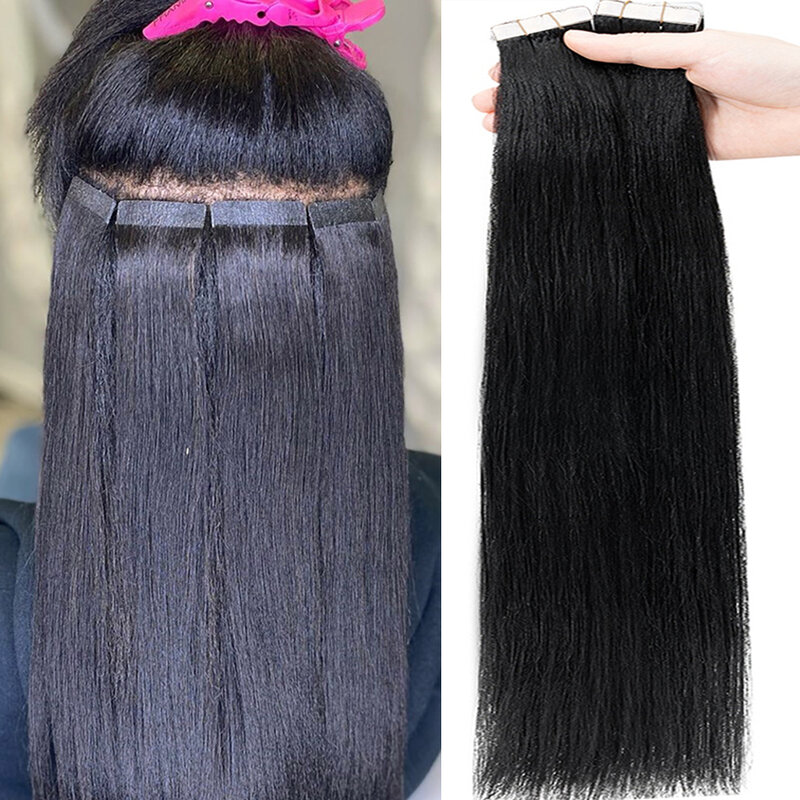Накладные человеческие волосы 20 шт., натуральная черная прямая лента для женщин, прямая лента для наращивания волос, человеческие волосы