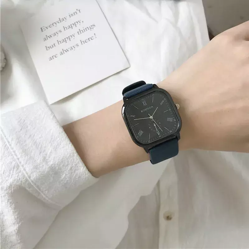 Montre-bracelet d'affaires à quartz en cuir PU pour hommes et femmes, cadran carré simple, horloge à la mode