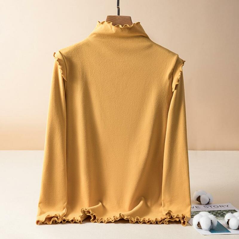 Women Long Sleeve Top Shirring Loose Top Soft Warm Women's Half-high Collar Pullover Blouse for Spring Fall with for Neck