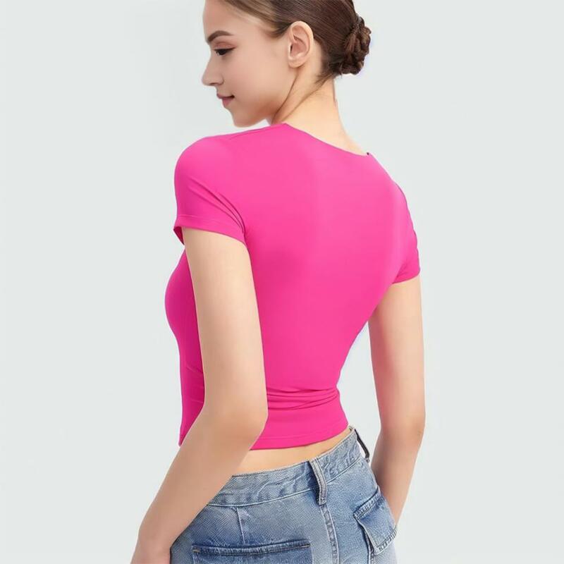 Ademende Top Stijlvolle Dames Square Hals T-Shirt Collectie Slim Fit Pullover Tops Voor Zomer Effen Kleur Streetwear Sexy