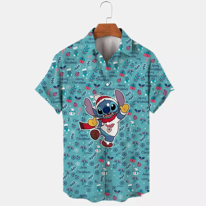 Disney Stitch Weihnachten Hawaii Hemden Männer Frauen lässig Strand Shirt Disney Hawaii Shirt Kurzarm Button Up Shirt