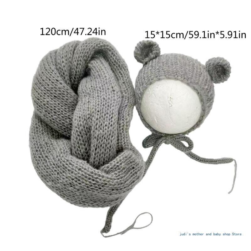 67JC Stylish Newborn Wrap & Headband Set Breathable Newborn Wrap with Hat for Photo