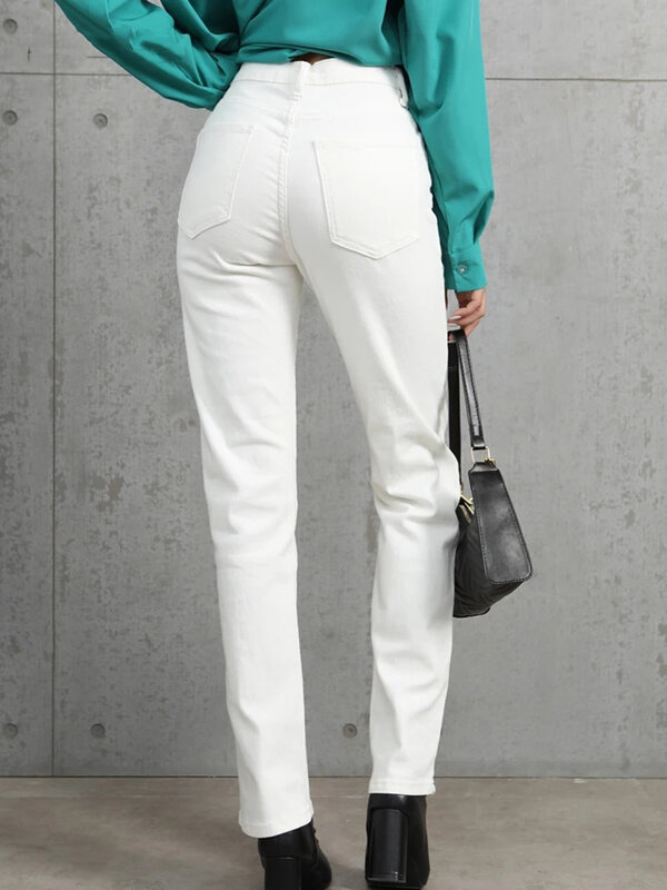 Pantalon en denim taille haute pour femme, jean blanc rétro, jambe droite élastique, jambe large, mode coréenne, YK2 Street, serré, automne